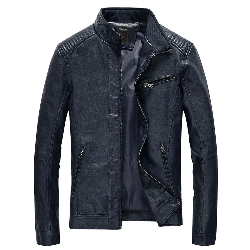 Men's PU Leather Jacket - Fleece Lined Motorcycle Pilot Style Coat
