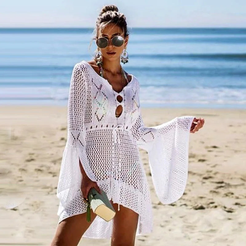 Women's Cover Up Bikini Swimsuit Cover-up Beach Bathing Suit Beach Wear Knitting Swimwear Mesh Beach Dress Tunic Robe