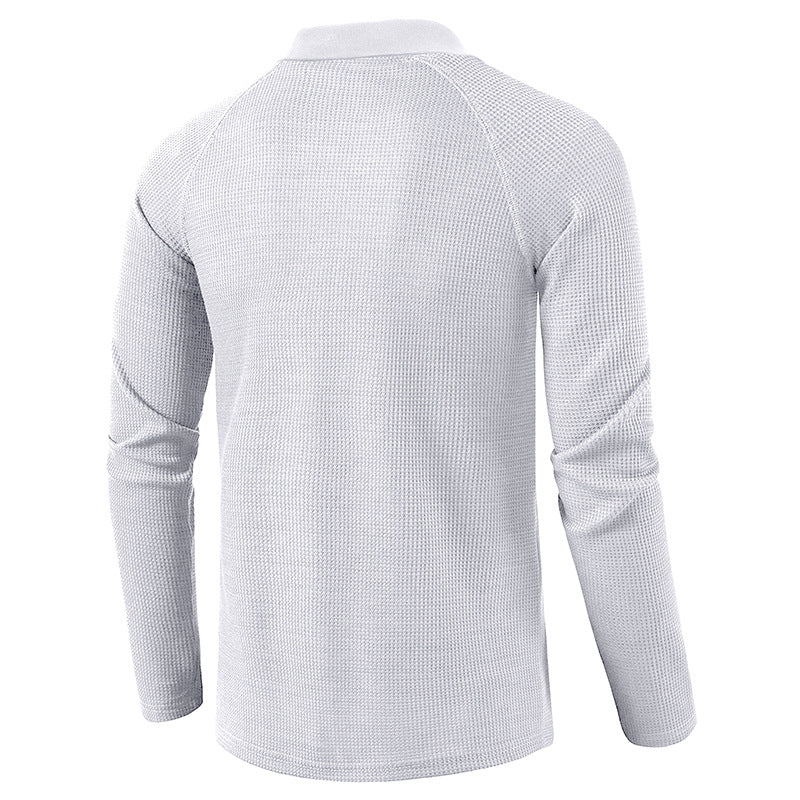 Men's Spring Autumn Turn Down Collar Long Sleeve Business Anti-Shrink Polo Shirt