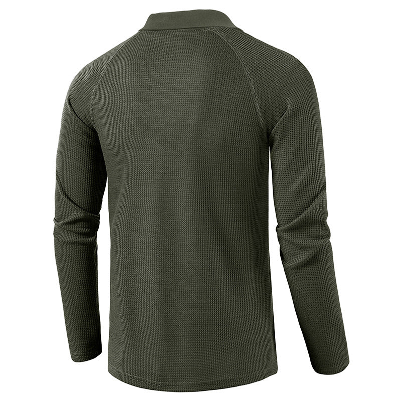 Men's Spring Autumn Turn Down Collar Long Sleeve Business Anti-Shrink Polo Shirt