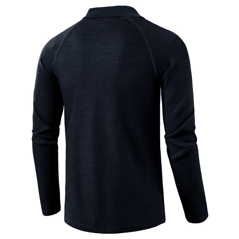 Men's Spring Autumn Turn Down Collar Long Sleeve Business Anti-Shrink Polo Shirt
