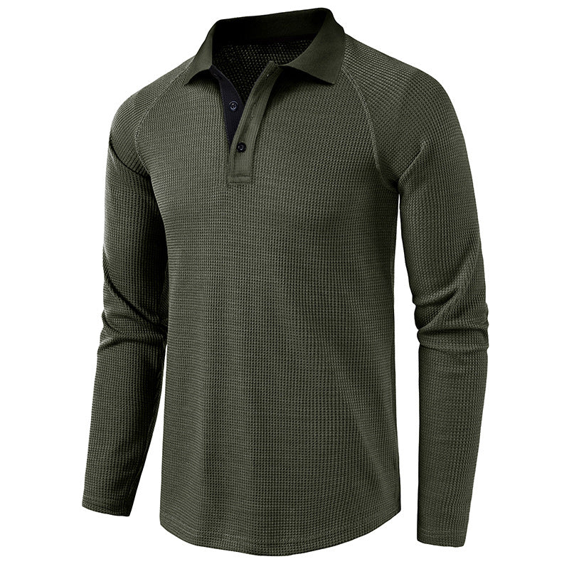 Men's Spring Autumn Turn Down Collar Long Sleeve Business Anti-Shrink Polo Shirt