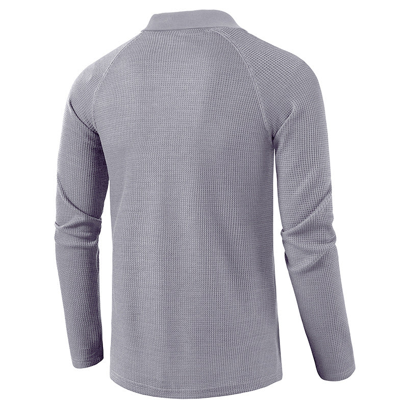 Men's Spring Autumn Turn Down Collar Long Sleeve Business Anti-Shrink Polo Shirt