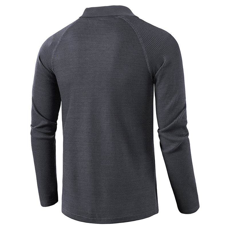 Men's Spring Autumn Turn Down Collar Long Sleeve Business Anti-Shrink Polo Shirt