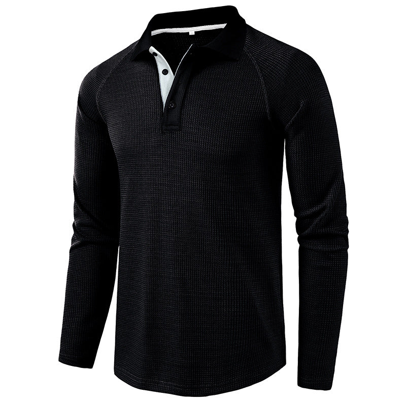 Men's Spring Autumn Turn Down Collar Long Sleeve Business Anti-Shrink Polo Shirt