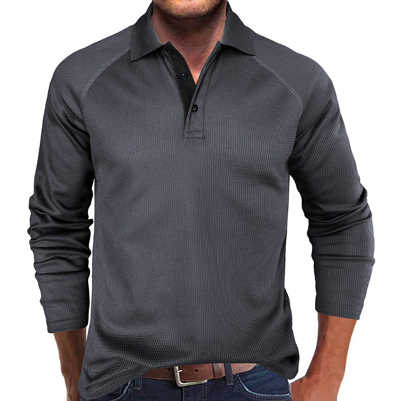 Men's Spring Autumn Turn Down Collar Long Sleeve Business Anti-Shrink Polo Shirt