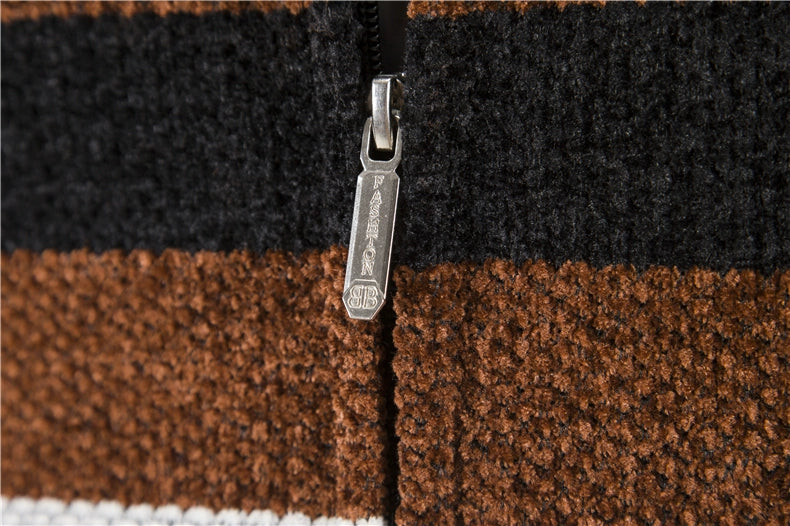 Men's Slim Fit Striped Cardigan - Stand Collar Knitted Sweater Coat