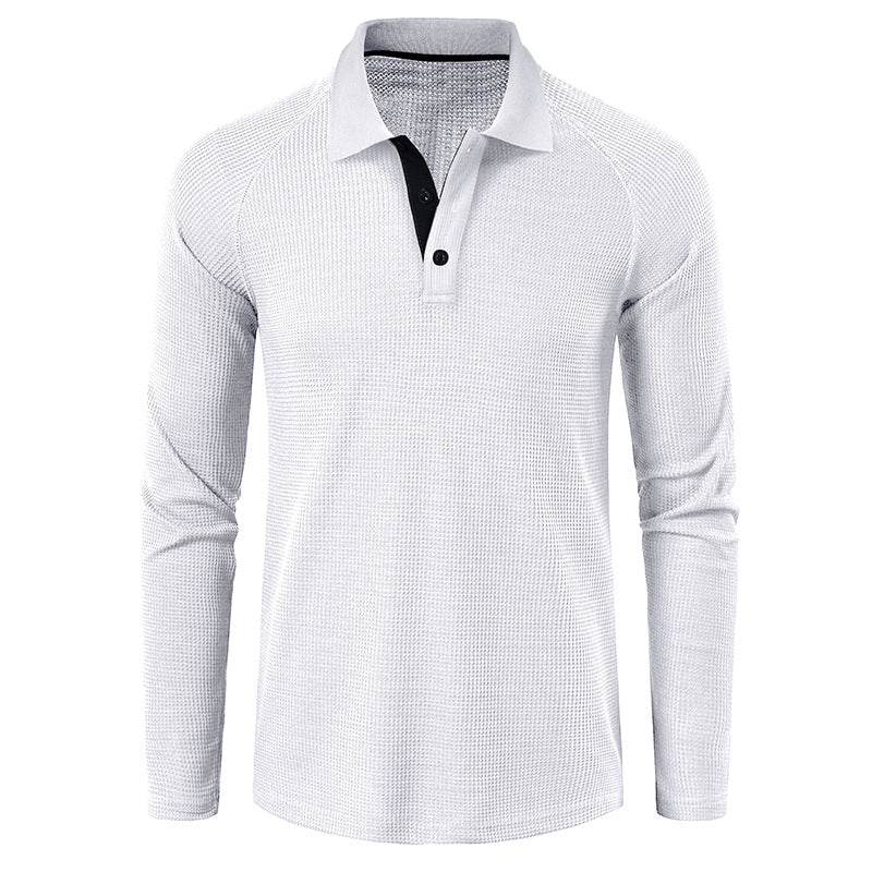 Men's Spring Autumn Turn Down Collar Long Sleeve Business Anti-Shrink Polo Shirt