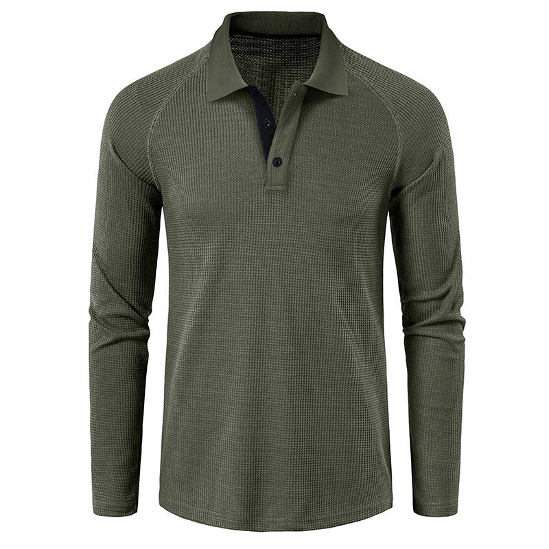 Men's Spring Autumn Turn Down Collar Long Sleeve Business Anti-Shrink Polo Shirt