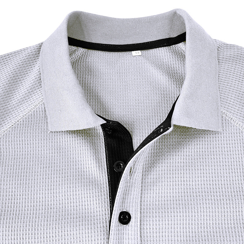 Men's Spring Autumn Turn Down Collar Long Sleeve Business Anti-Shrink Polo Shirt