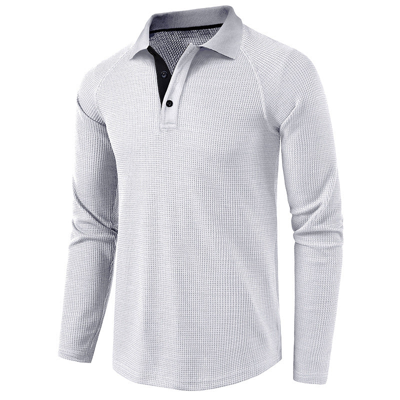 Men's Spring Autumn Turn Down Collar Long Sleeve Business Anti-Shrink Polo Shirt