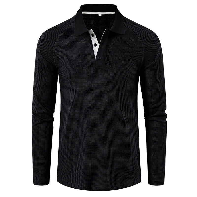 Men's Spring Autumn Turn Down Collar Long Sleeve Business Anti-Shrink Polo Shirt