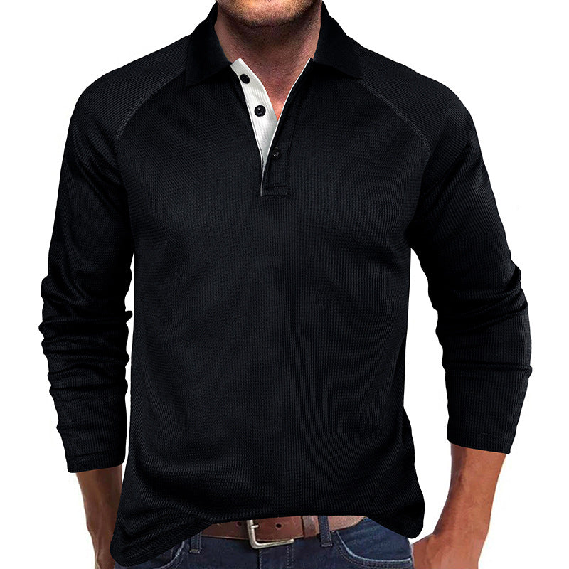 Men's Spring Autumn Turn Down Collar Long Sleeve Business Anti-Shrink Polo Shirt