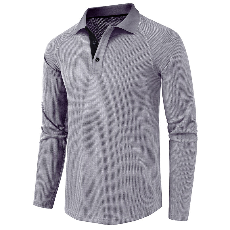 Men's Spring Autumn Turn Down Collar Long Sleeve Business Anti-Shrink Polo Shirt
