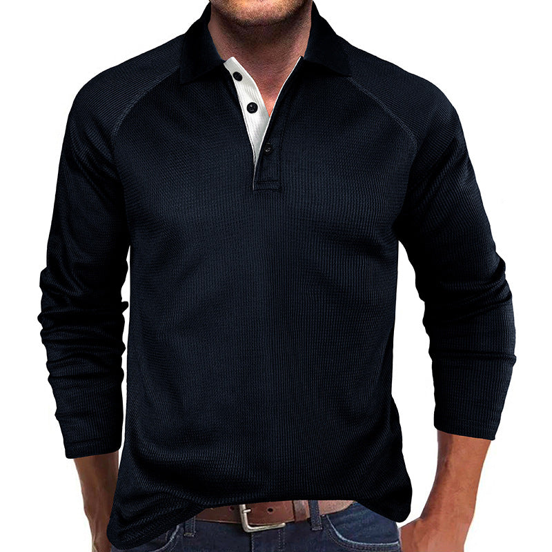 Men's Spring Autumn Turn Down Collar Long Sleeve Business Anti-Shrink Polo Shirt