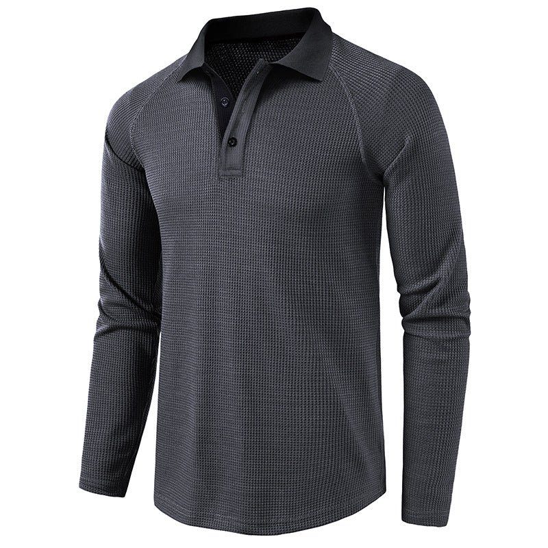 Men's Spring Autumn Turn Down Collar Long Sleeve Business Anti-Shrink Polo Shirt