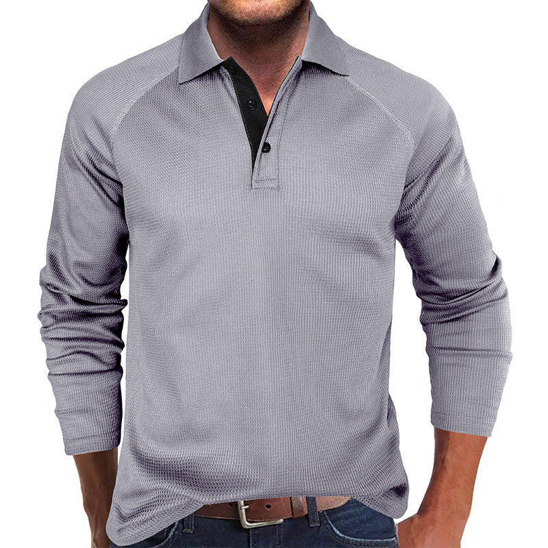 Men's Spring Autumn Turn Down Collar Long Sleeve Business Anti-Shrink Polo Shirt