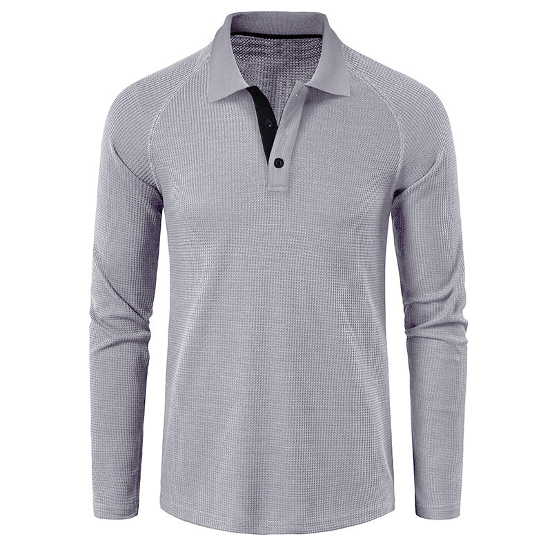 Men's Spring Autumn Turn Down Collar Long Sleeve Business Anti-Shrink Polo Shirt