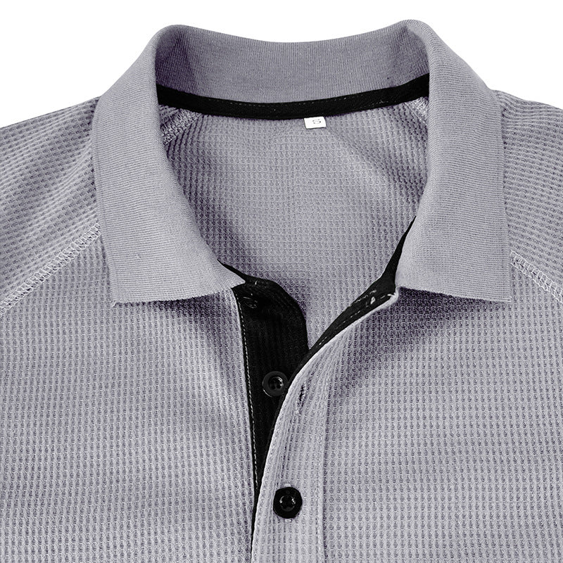 Men's Spring Autumn Turn Down Collar Long Sleeve Business Anti-Shrink Polo Shirt
