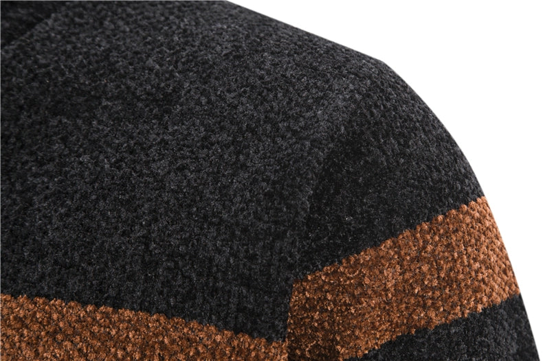 Men's Slim Fit Striped Cardigan - Stand Collar Knitted Sweater Coat