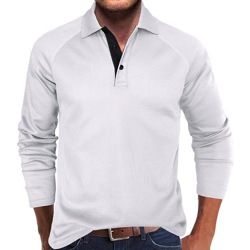 Men's Spring Autumn Turn Down Collar Long Sleeve Business Anti-Shrink Polo Shirt