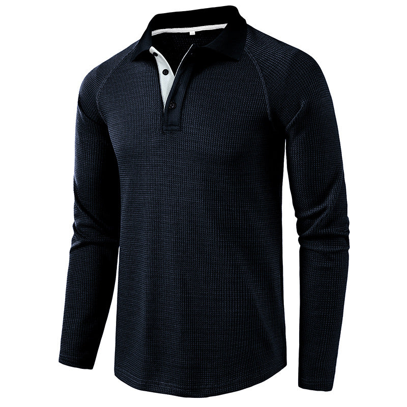 Men's Spring Autumn Turn Down Collar Long Sleeve Business Anti-Shrink Polo Shirt