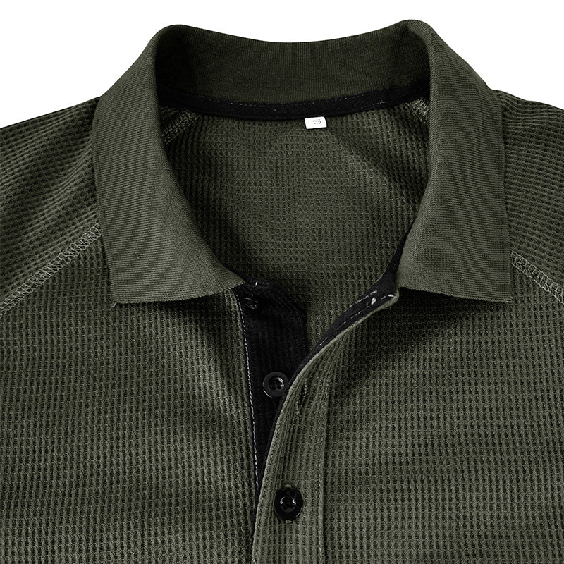 Men's Spring Autumn Turn Down Collar Long Sleeve Business Anti-Shrink Polo Shirt