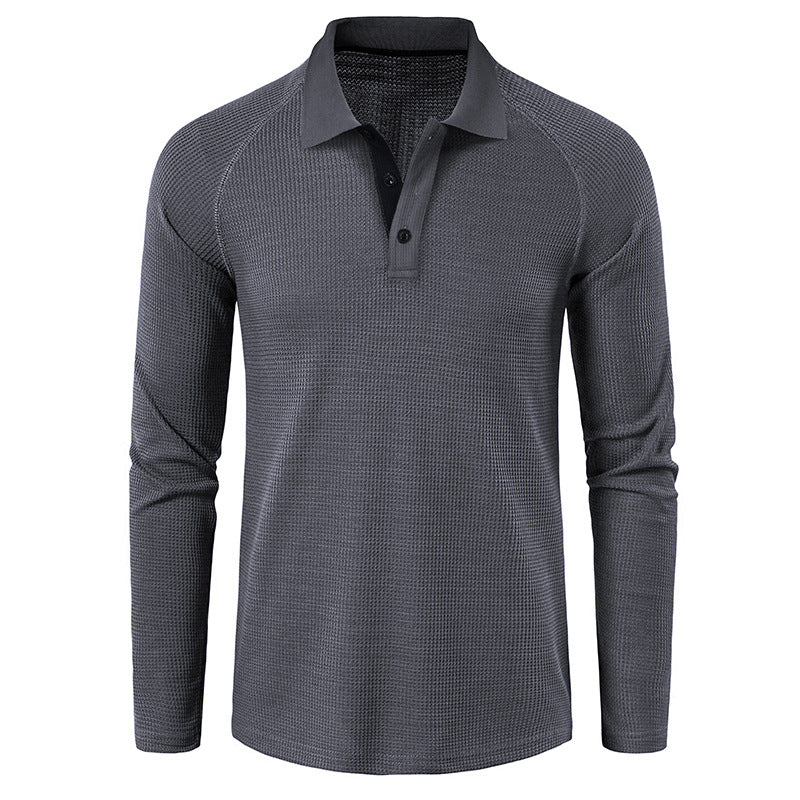 Men's Spring Autumn Turn Down Collar Long Sleeve Business Anti-Shrink Polo Shirt