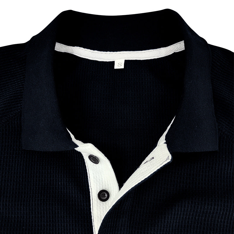Men's Spring Autumn Turn Down Collar Long Sleeve Business Anti-Shrink Polo Shirt