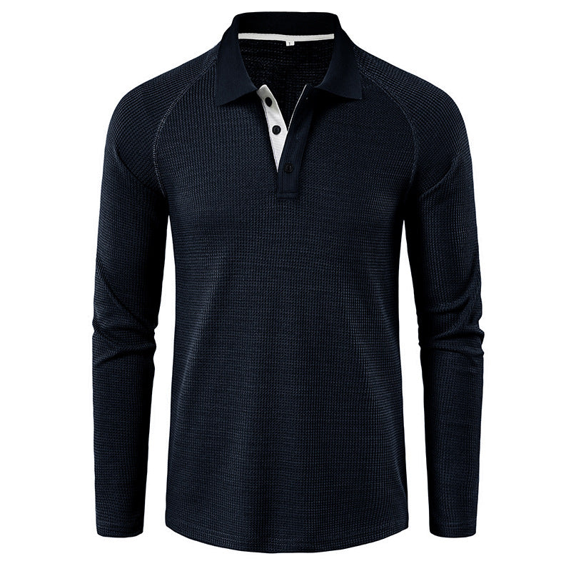 Men's Spring Autumn Turn Down Collar Long Sleeve Business Anti-Shrink Polo Shirt