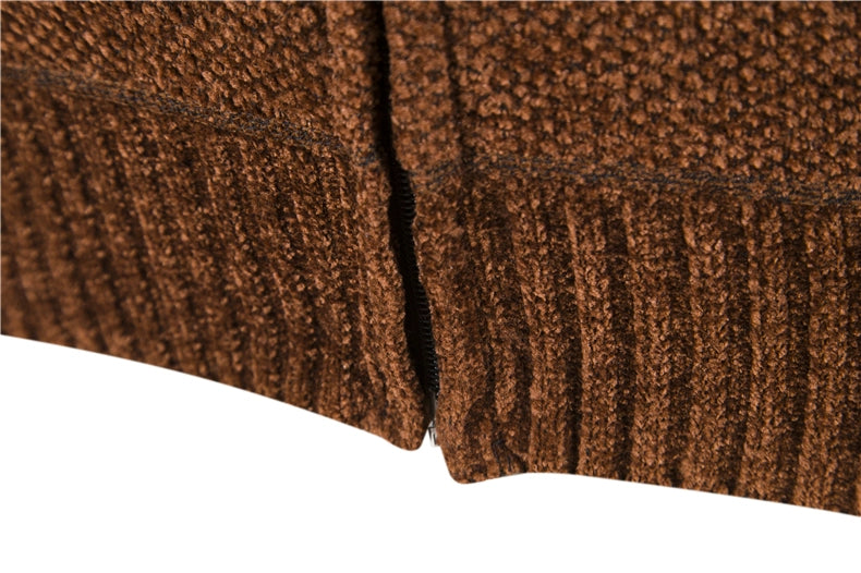 Men's Slim Fit Striped Cardigan - Stand Collar Knitted Sweater Coat