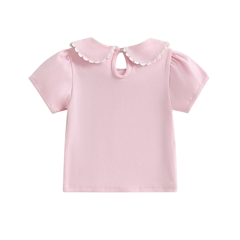 0-6Y Kids Girls Summer Casual  Short Sleeve Doll Collar Pullover Top