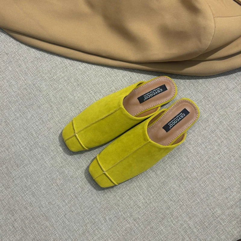 Women's Suede Square Toe Flat Slippers