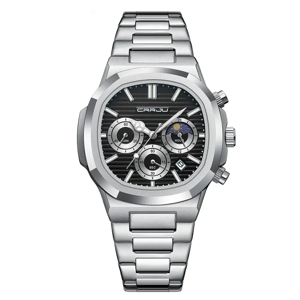 Men's Waterproof Pilot Chronograph Watch - Luminous Stainless Steel Timepiece