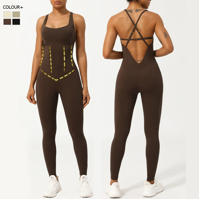 Women's Running Gym Jumpsuit - One Piece Fitness Yoga Set Breathable Quick Dry Sportswear Workout Activewear