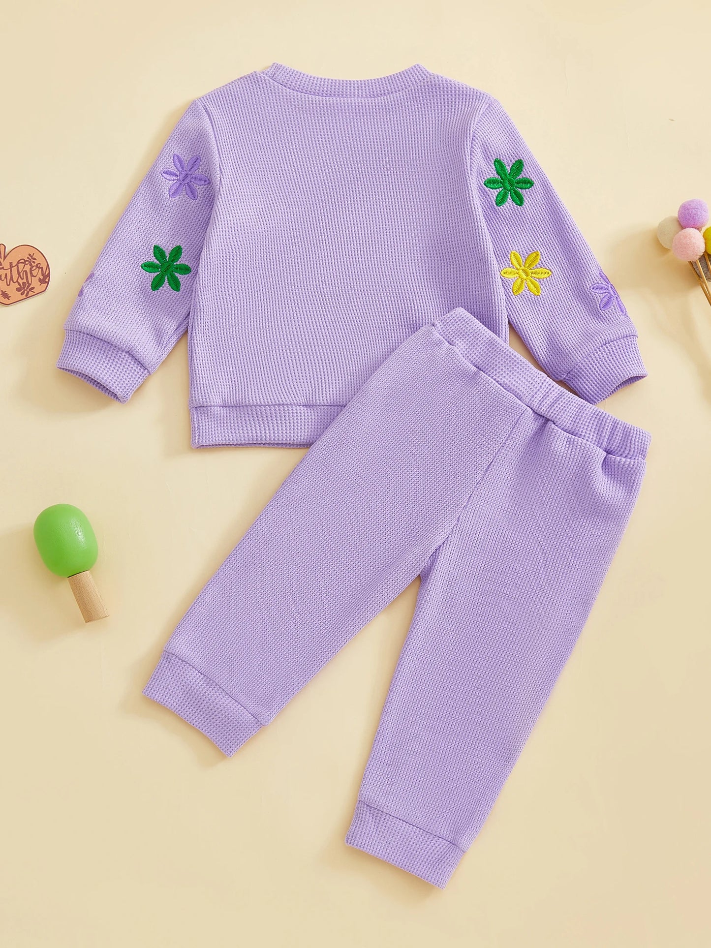 Toddler Kids Girls Carnival Long Sleeve Letter Floral Embroidery Sweatshirt and Pants Set