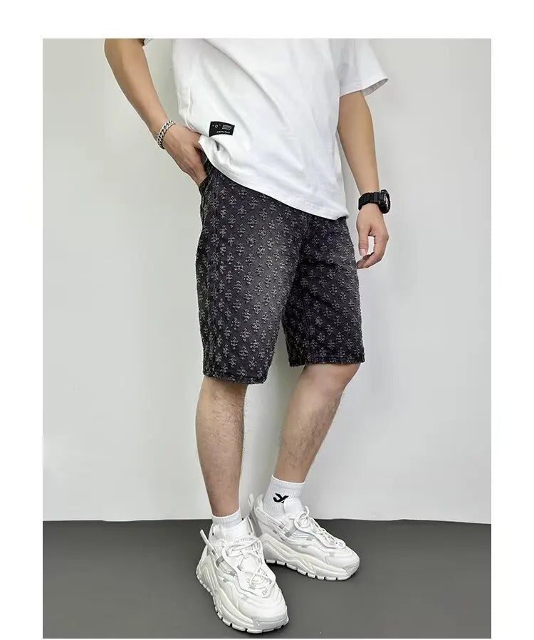 Men's Summer Retro five-point Casual Denim Ripped Shorts
