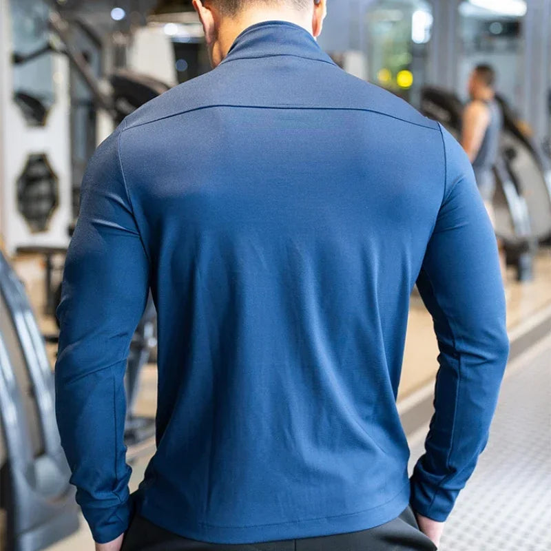 Men's Gym Fitness Running Sport Jacket Outdoor Workout Training Zipped Long Sleeve Shirt