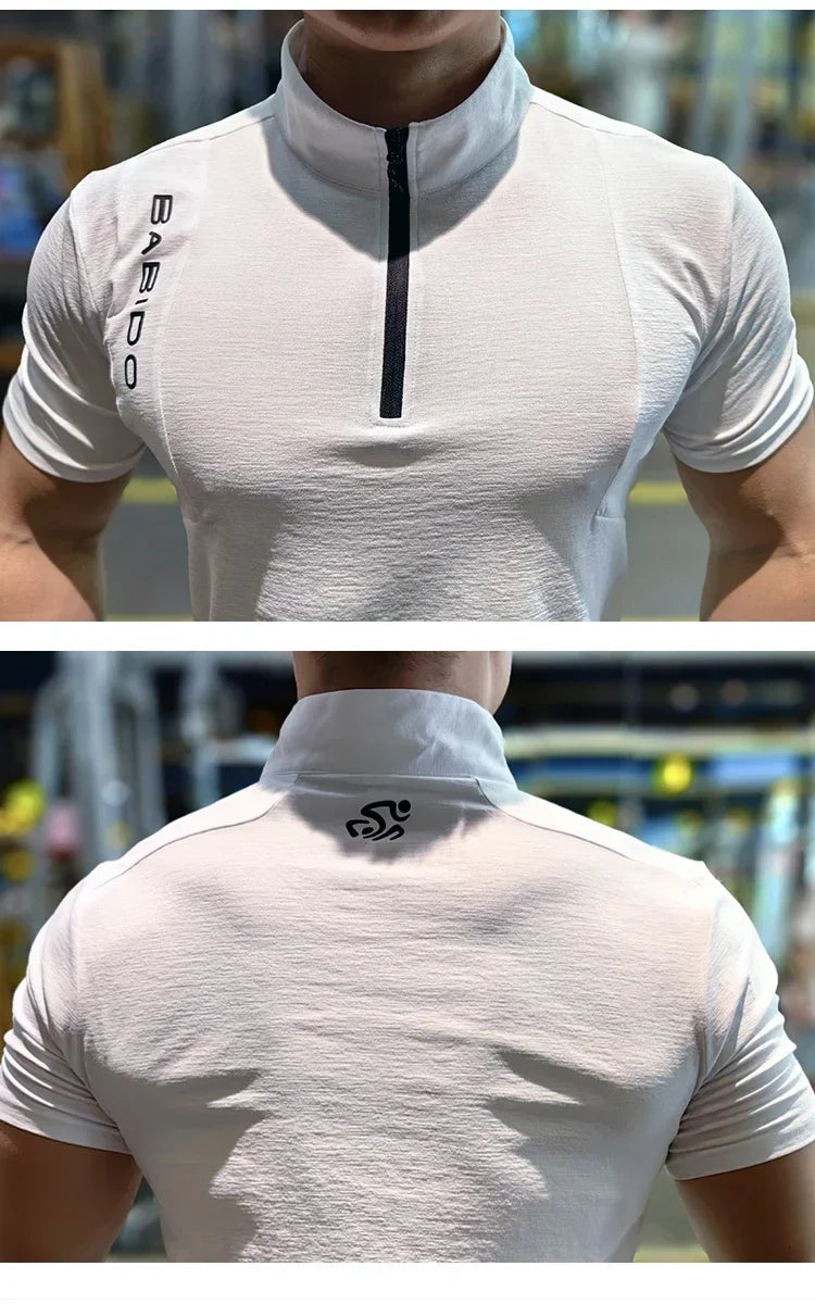 Men's Fitness Sport Clothing Bodybuilding Training Gym Running Short Sleeve Muscle Fit Top Quick Dry Rashguard T-Shirt