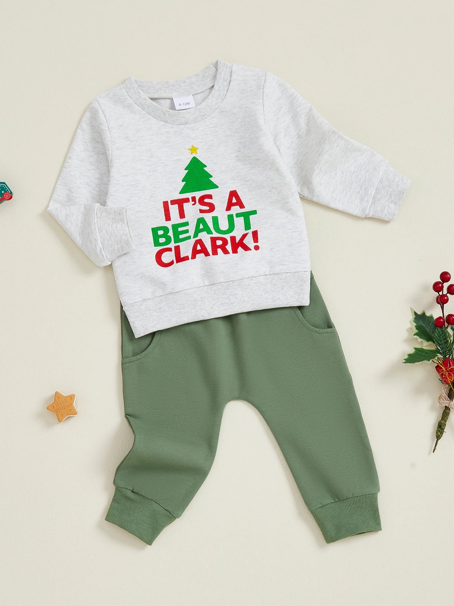 Infant Baby Boys Fall Winter Christmas Clothes Set - Long Sleeve Xmas Tree Letter Print Top & Pants