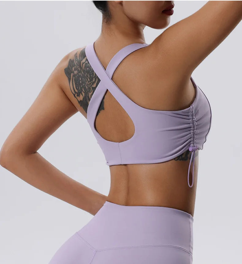 Women's High Impact Fitness Yoga Bra Gathered Push Up Sports Back Gym Crop Top Breathable Workout Vest