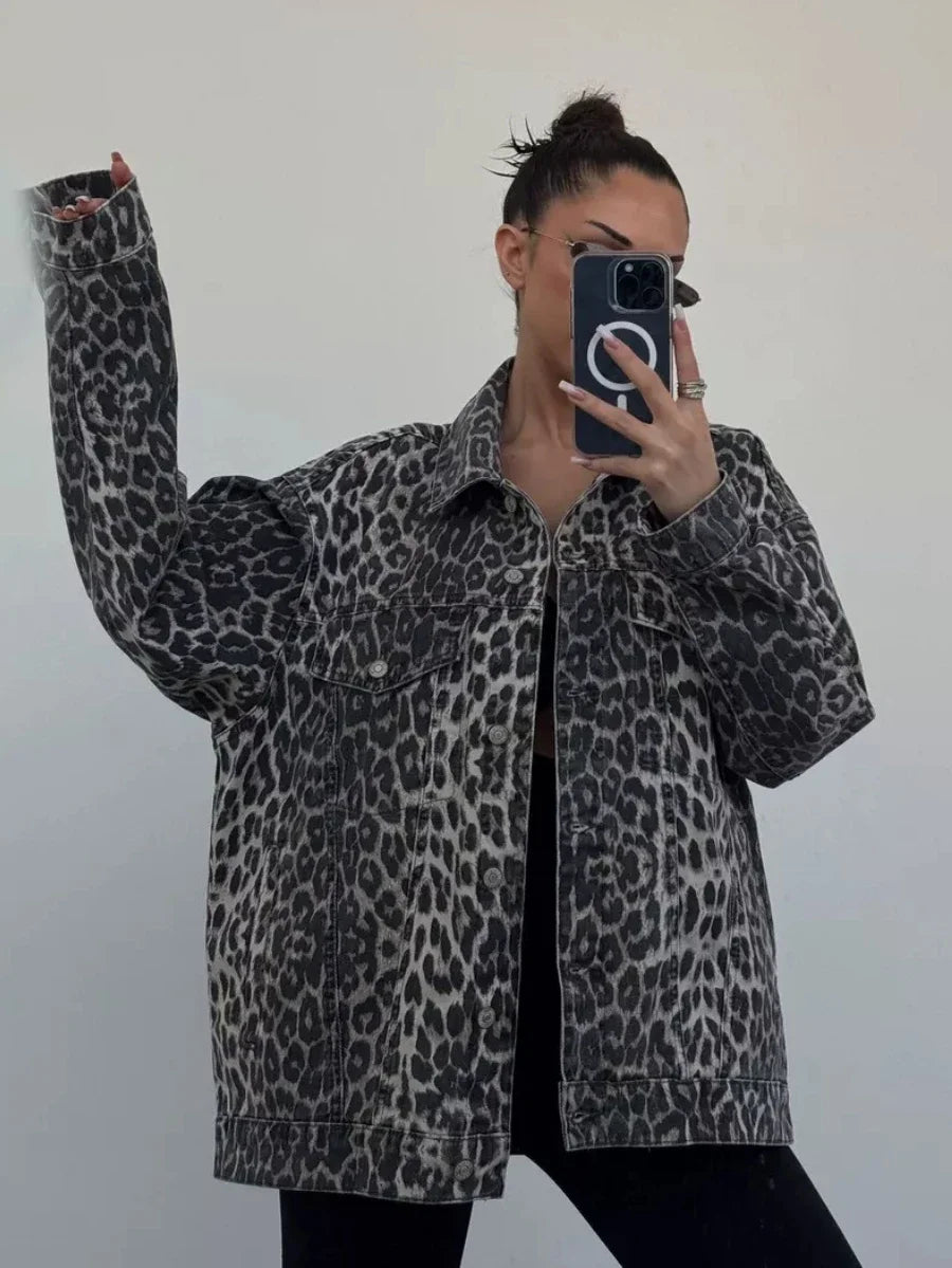 Women's Leopard Print Denim Shirt