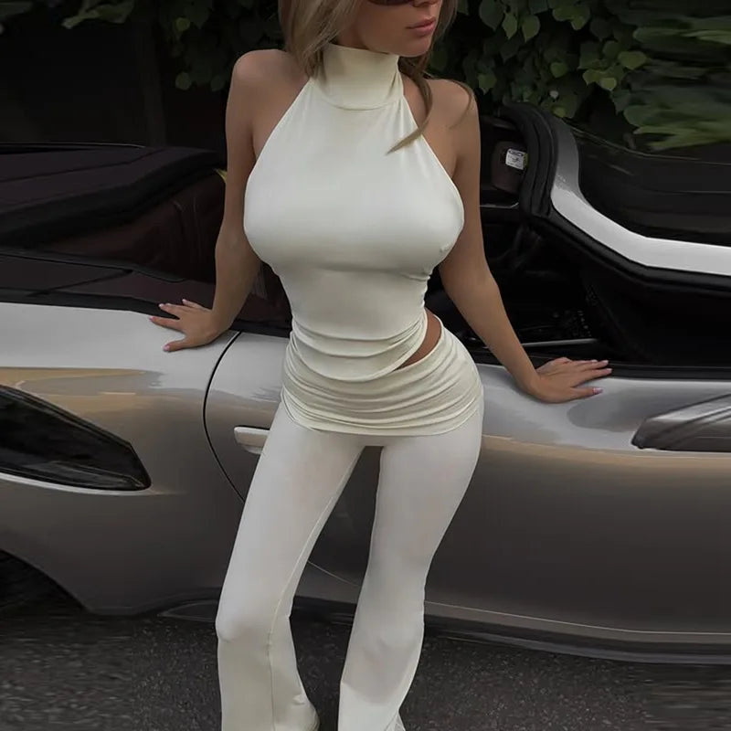 Women's Sleeveless Top & Flare Pant Two-Piece Set - Matching Outfit