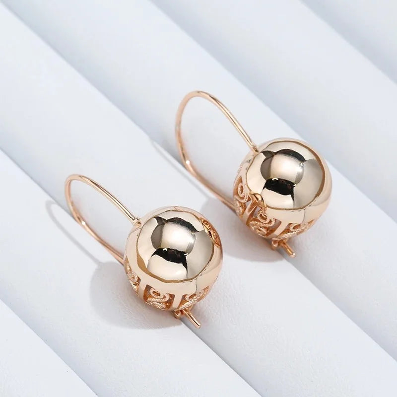 Women's Rose Gold Ball Drop Earrings - Natural Zircon Wedding Jewelry