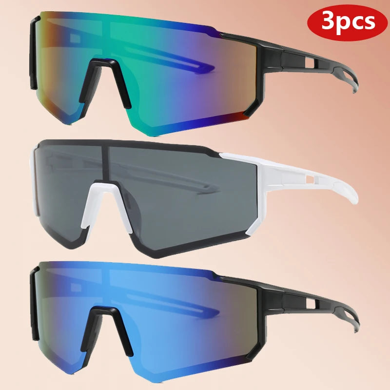 3 Pack Classic Outdoor Sport Sunglasses - Large Frame Unisex Integrated Goggles