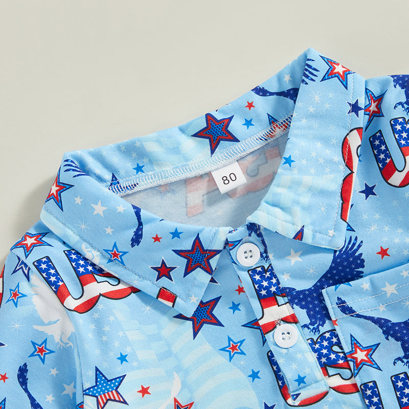 0-4Y Toddler Kids Boys T Shirt Short Sleeve Eagle/Donut/Bull/Fireworks Print Pullover Tops for Independence Day