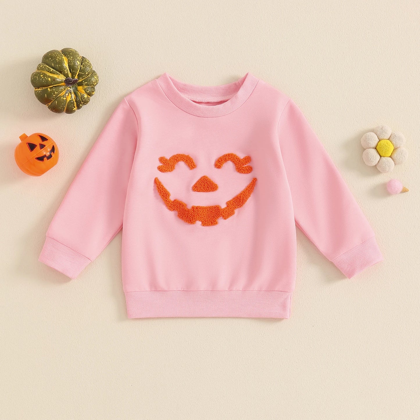 0-5Y Kids Girls Boys Halloween Pumpkin Embroidery Long Sleeve Pullovers Sweatshirt