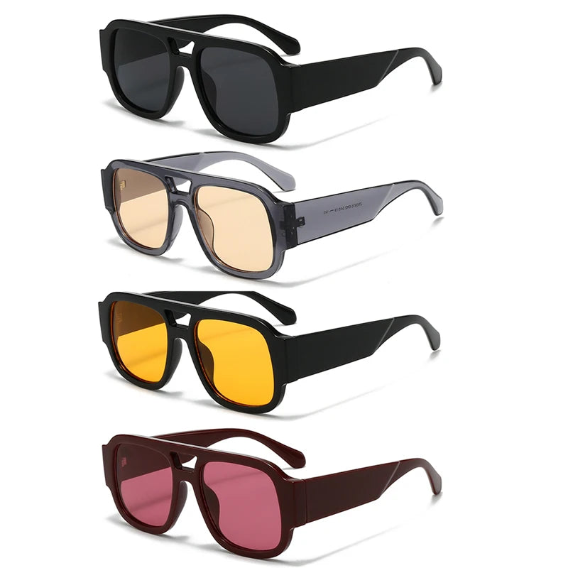 Unisex 1/4 Set Retro Large Frame Double Bridges Square Sunglasses