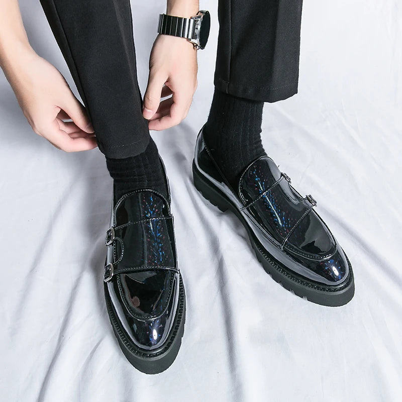 Men's Pointed  Thick Sole Shiny Leather Loafers