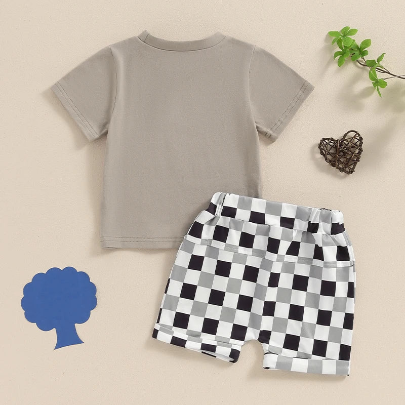 0-3Y Infant Casual Baby Boys Clothes Set Short Sleeve Letters Print T-shirt with Plaid Shorts Summer Outfit